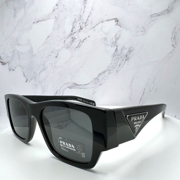 New Prada Sunglasses Black Square Oversized Triangle Plaque Logo Authentic - Picture 15 of 16
